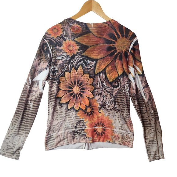 New Mix Superline Abstract Floral Lightweight Knit Cardigan Size Medium - Picture 2 of 10